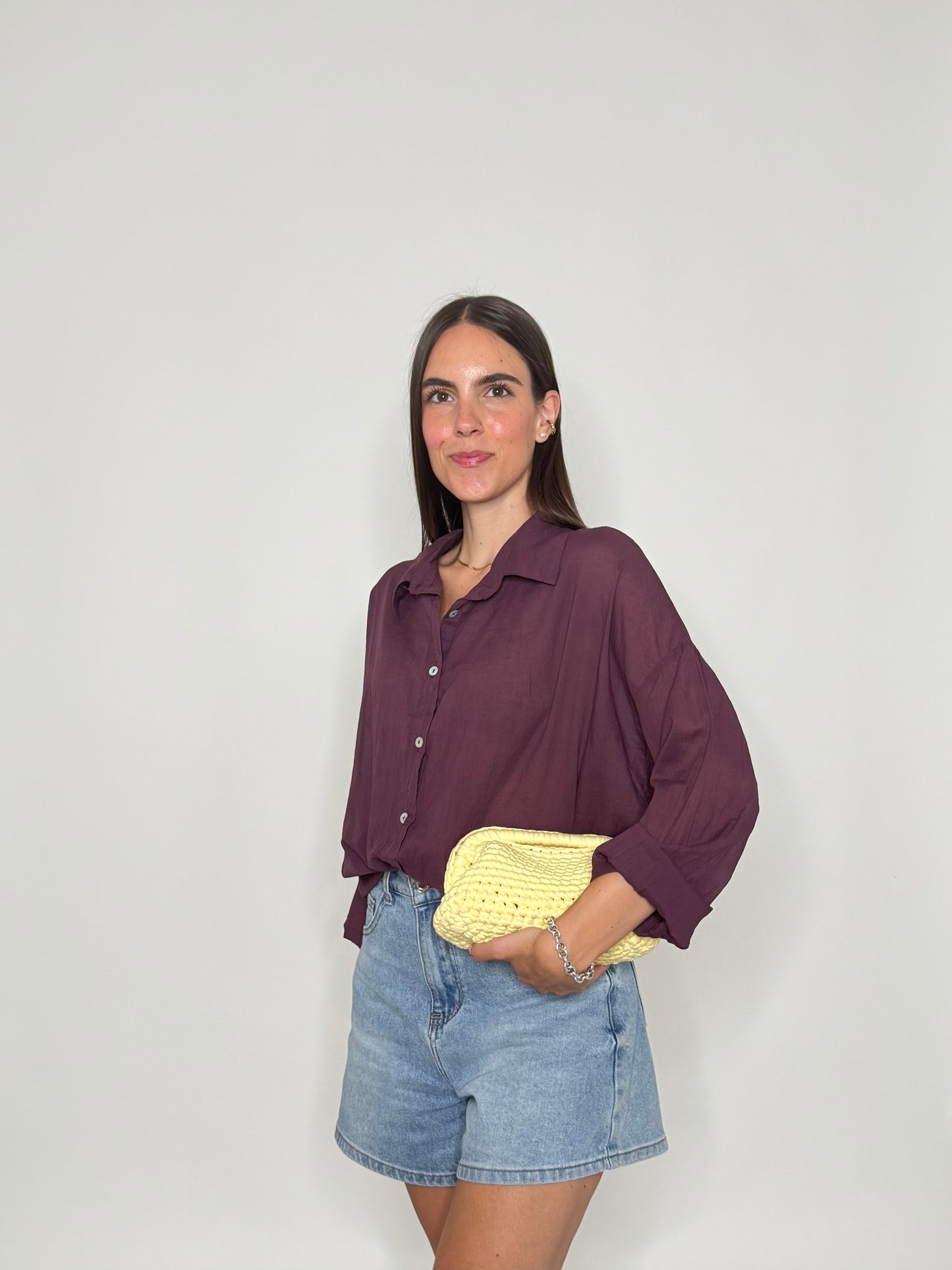Camicia in mussola di cotone prugna