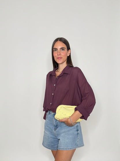 Camicia in mussola di cotone prugna