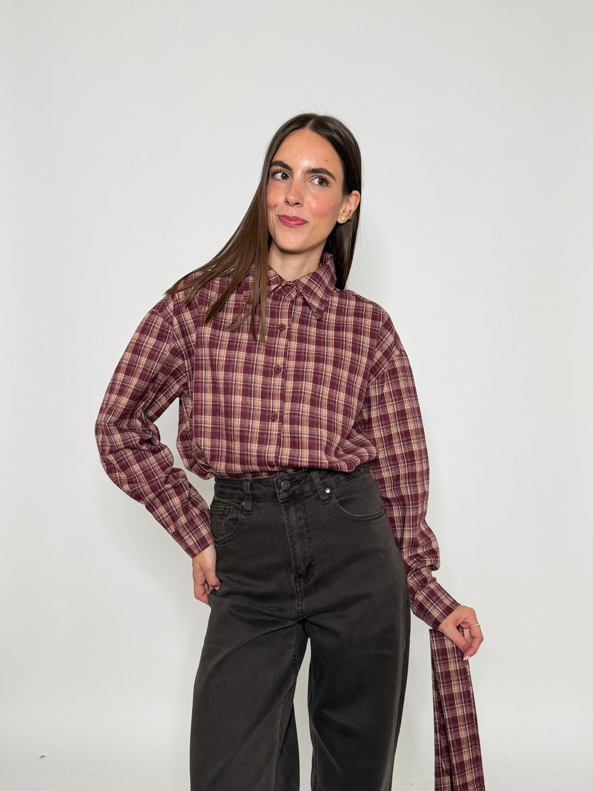 Camicia check in cotone vino