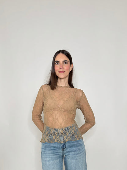 Maglia pizzo in misto cotone viscosa spring/summer Nude