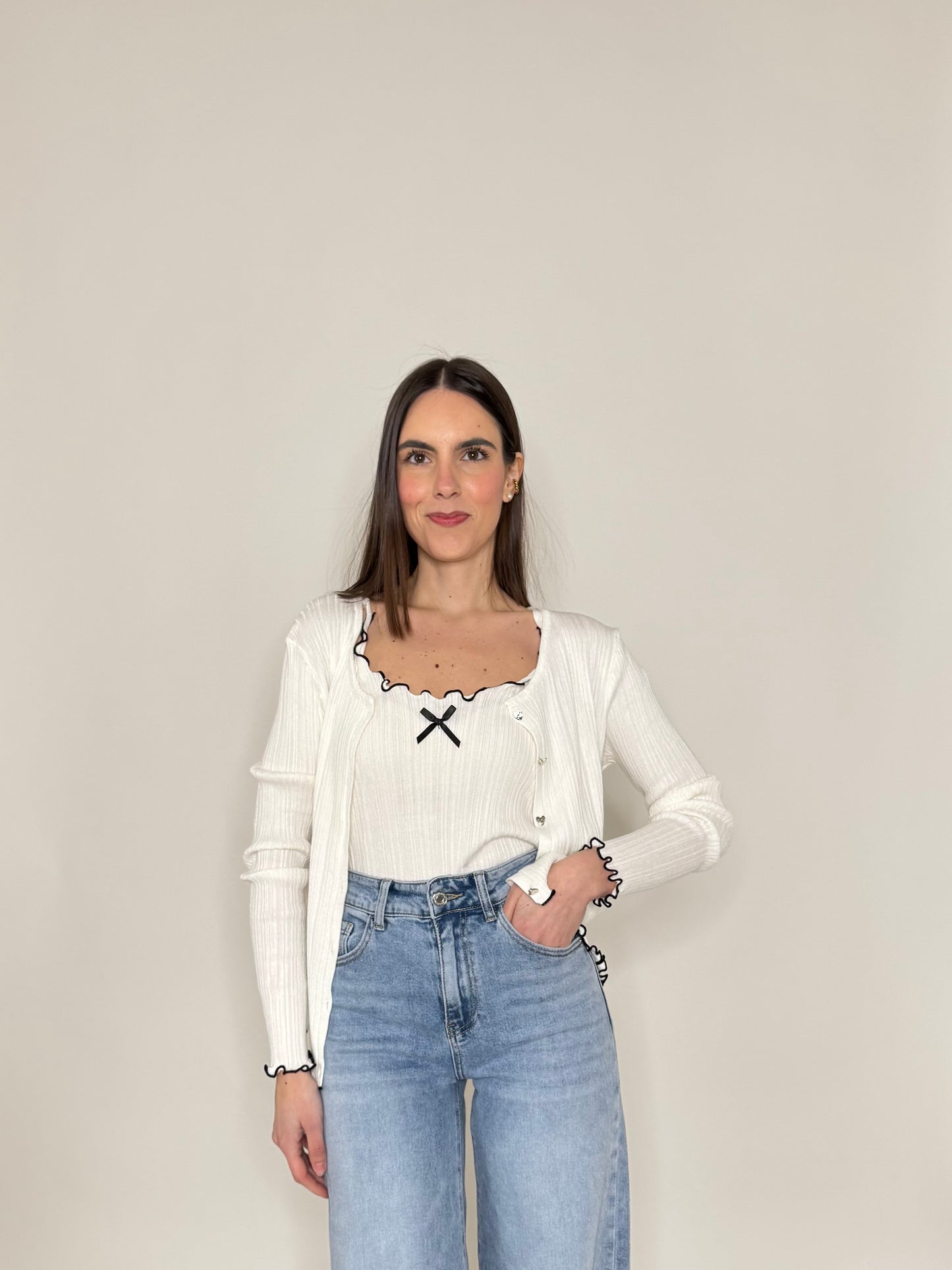 Twinset top e cardigan in filo di viscosa Bianco