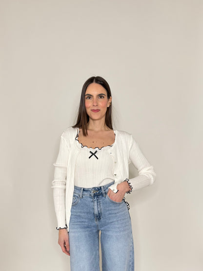 Twinset top e cardigan in filo di viscosa Bianco