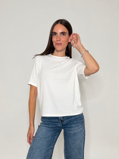 Maglia girocollo basic in viscosa e cotone bianca