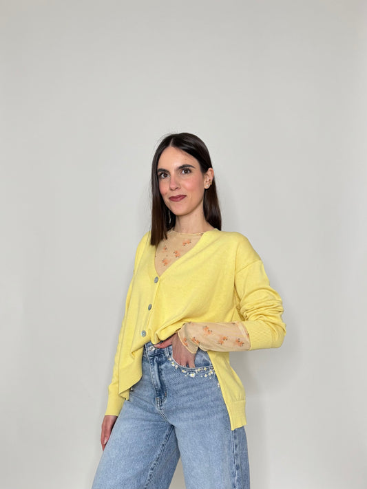 Cardigan in 100% cotone scatoletta Giallo