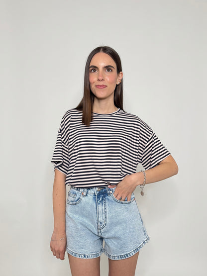 T-shirt a righe in jersey di viscosa Blu/panna