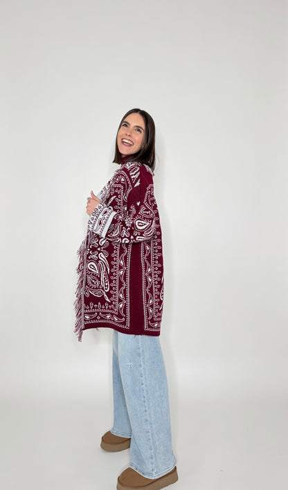 Cardigan bandana Jacquard Bordeaux