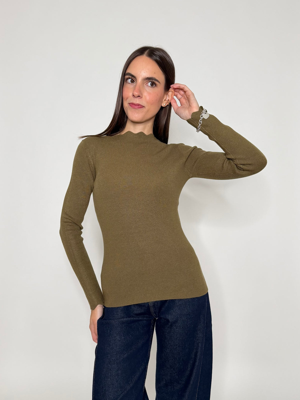 Maglia in morbida viscosa zigzag fit verde oliva