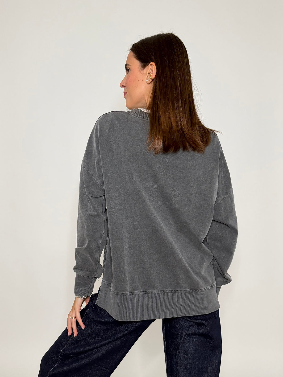 Felpa in Cotone con stampa base arancio grigio mélange