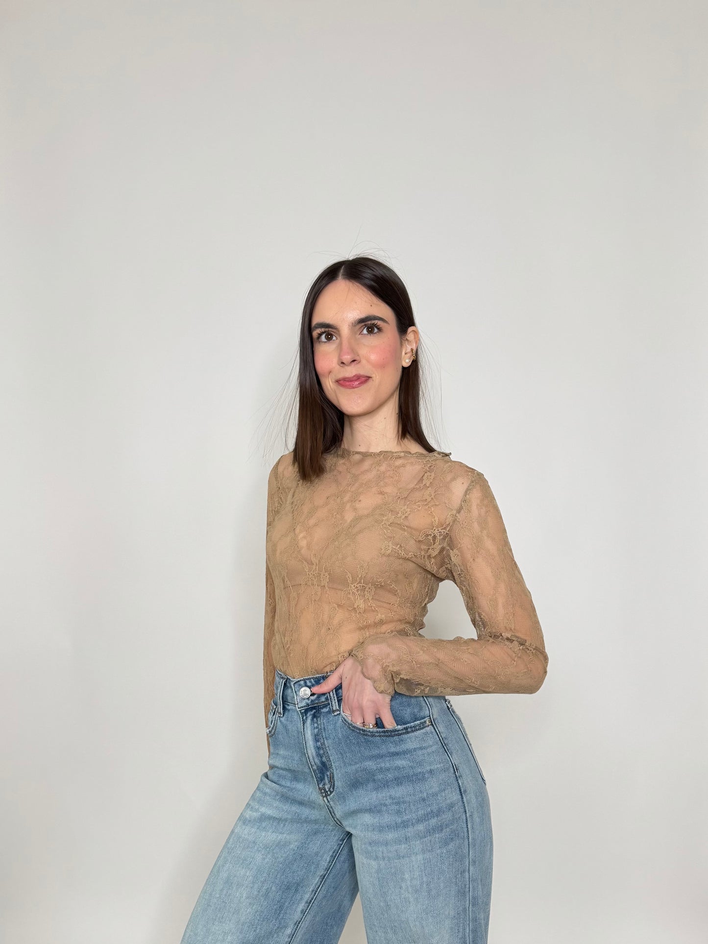Maglia pizzo in misto cotone viscosa spring/summer Nude