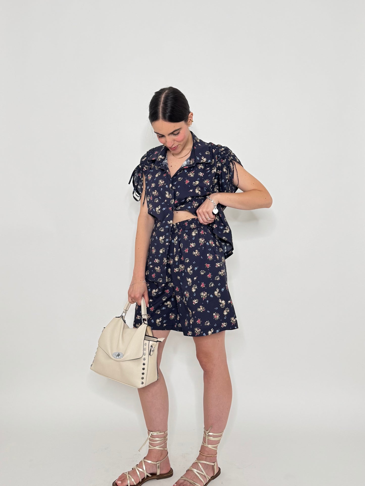 Completo Floreale Olivia Blu Navy