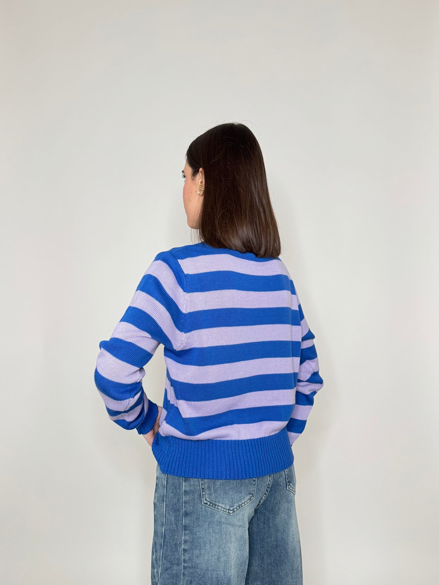 Maglia girocollo a righe in 100% cotone Persia/Lavanda