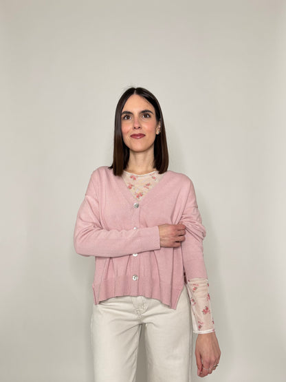 Cardigan in 100% cotone scatoletta Rosa Antico