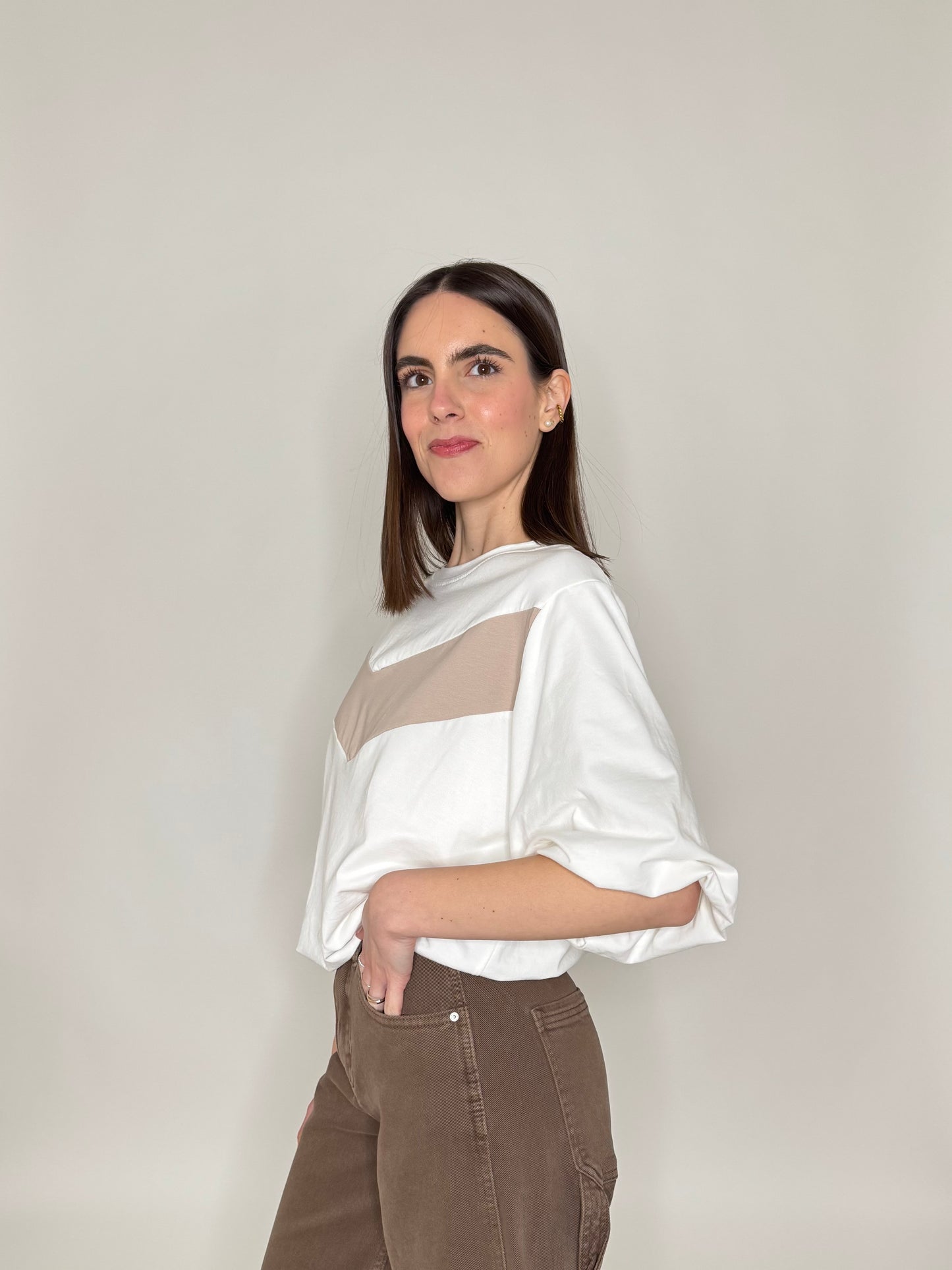 T-shirt palloncino in cotone Panna
