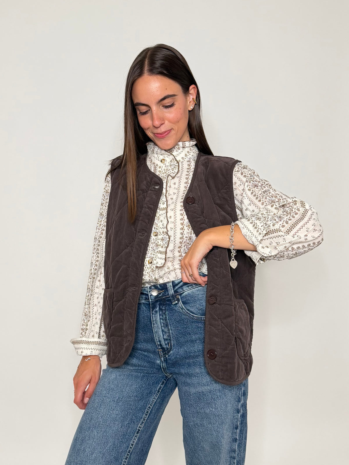 Gilet in velluto di cotone mille righe  moro