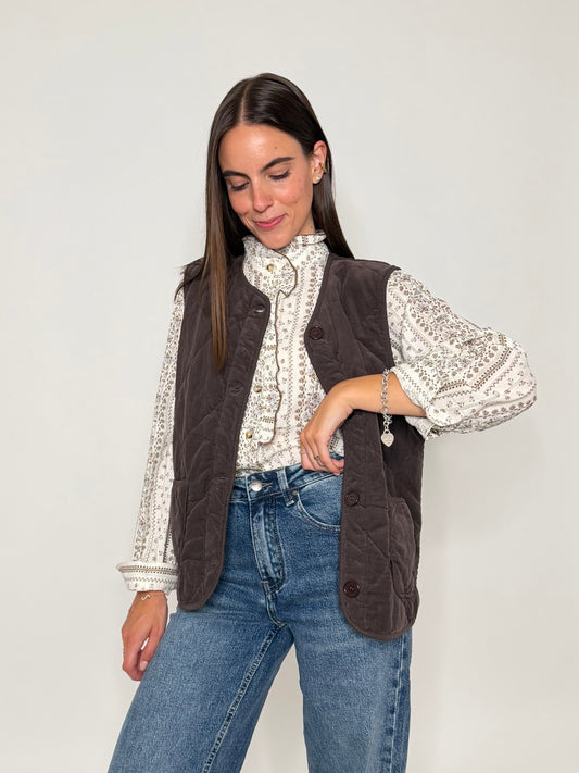 Gilet in velluto di cotone mille righe  moro
