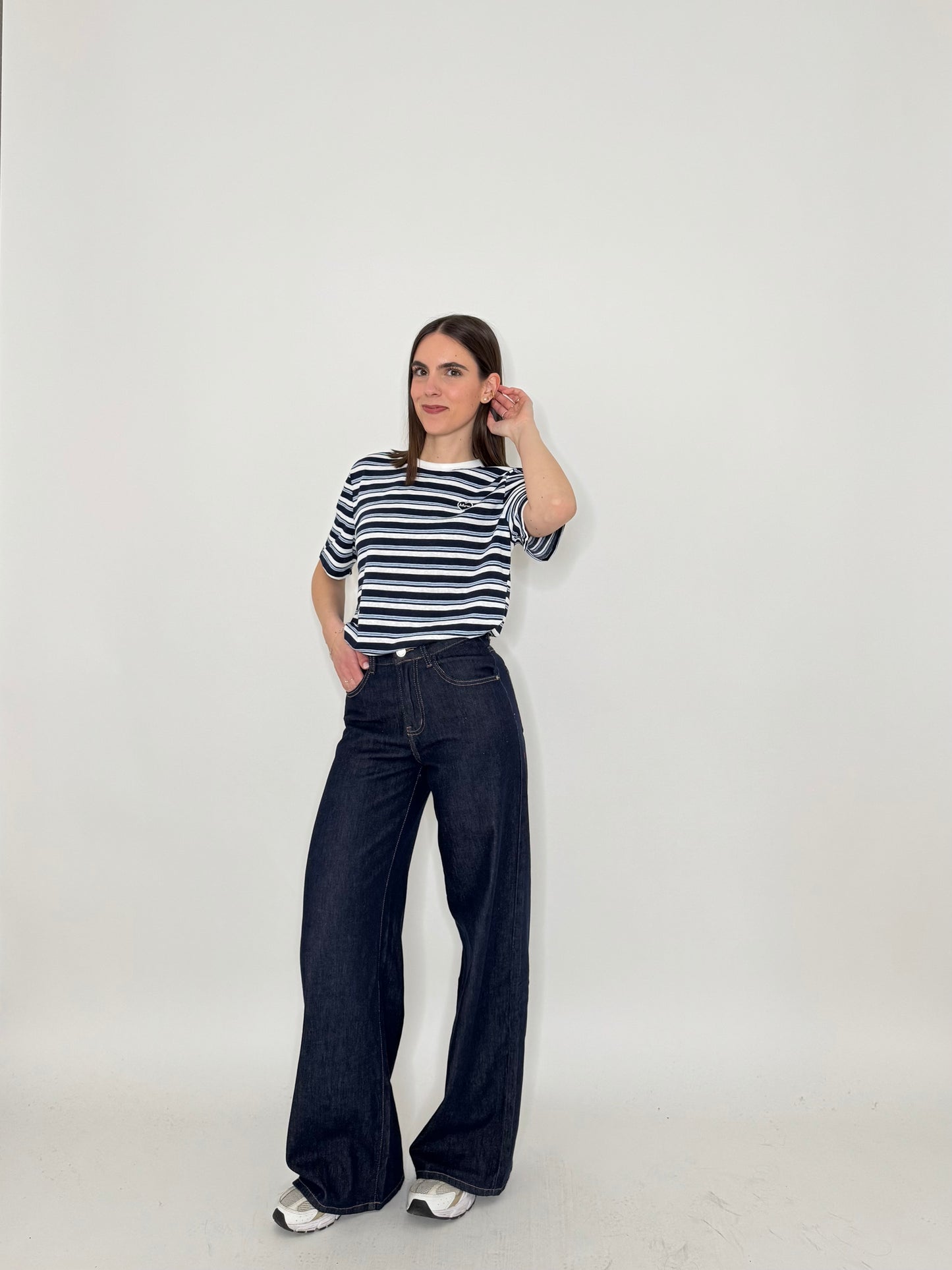 T-shirt righe light cotton con cuore Blu Navy