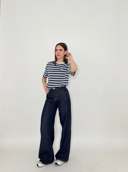 T-shirt righe light cotton con cuore Blu Navy
