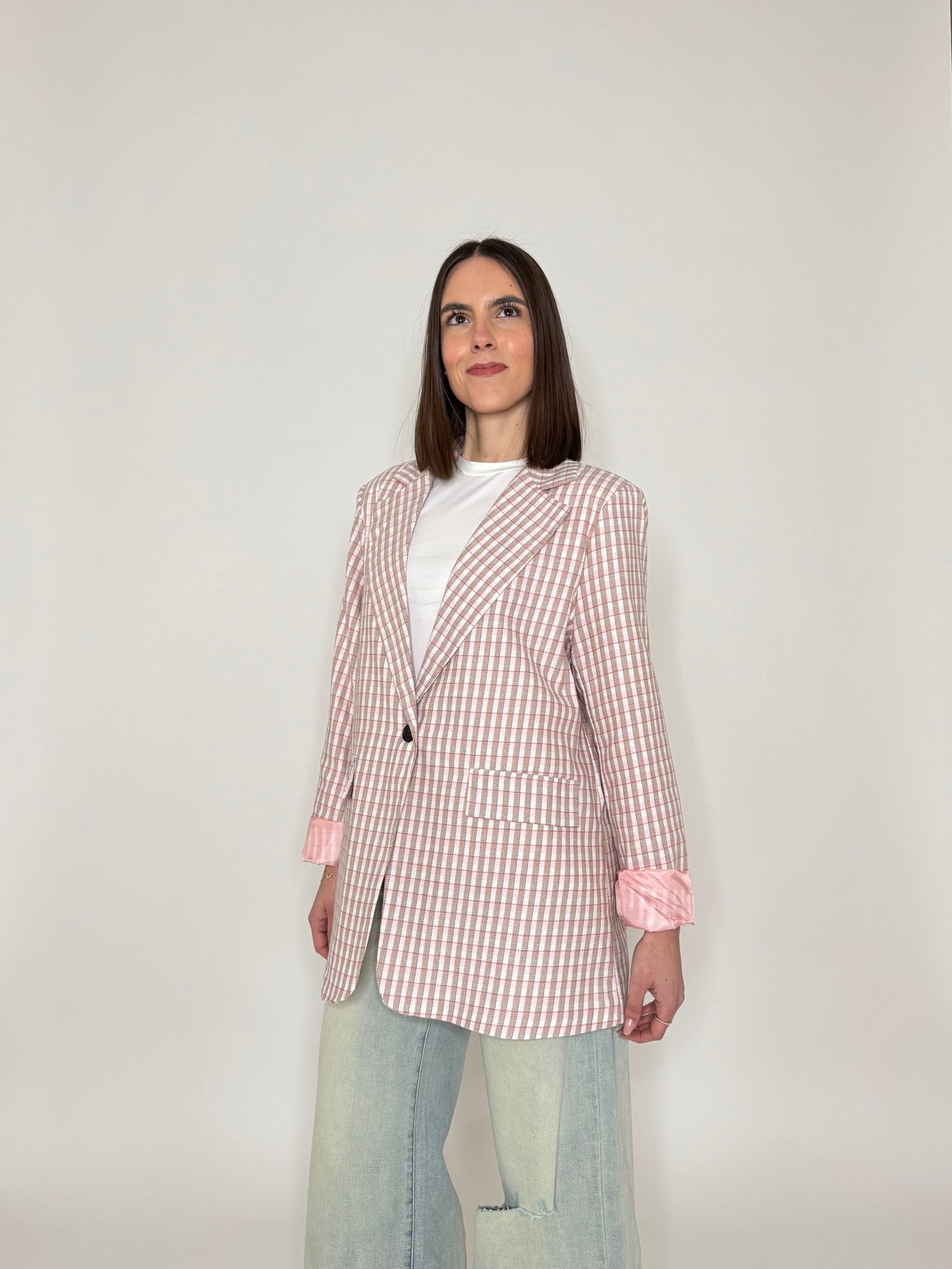 Giacca Spring check in cotone Pink