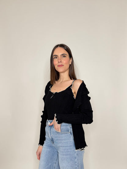 Twinset top e cardigan in filo di viscosa Nero
