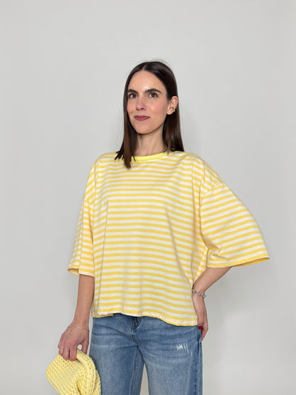 Maglia Felpa a righe light cotton in cotone Giallo/Bianco