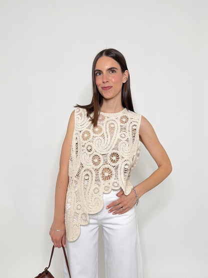 Top in crochet asimmetrico Beige