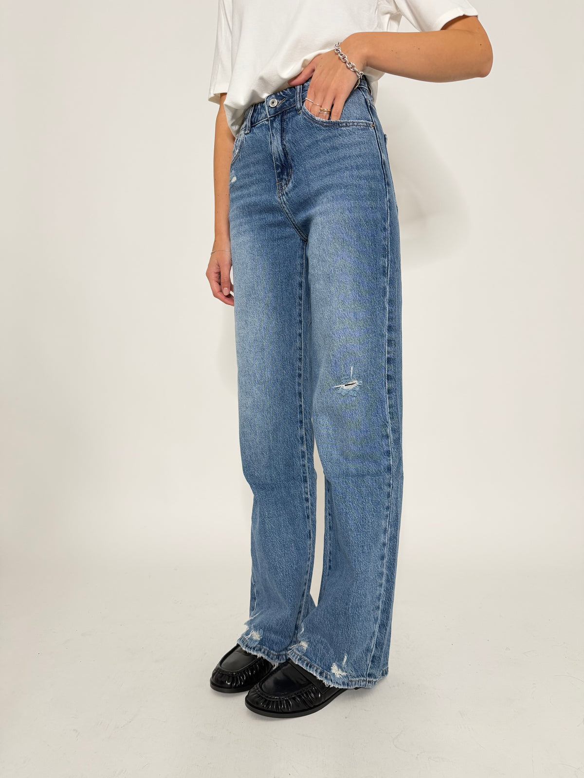Jeans Straight Wide Leg in Denim Blu