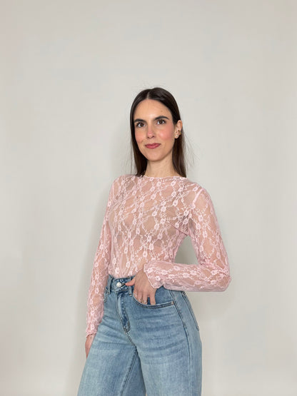 Maglia pizzo in misto cotone viscosa spring/summer Rosa