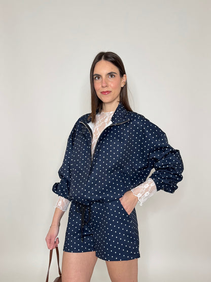 Completo stampa a pois blu navy