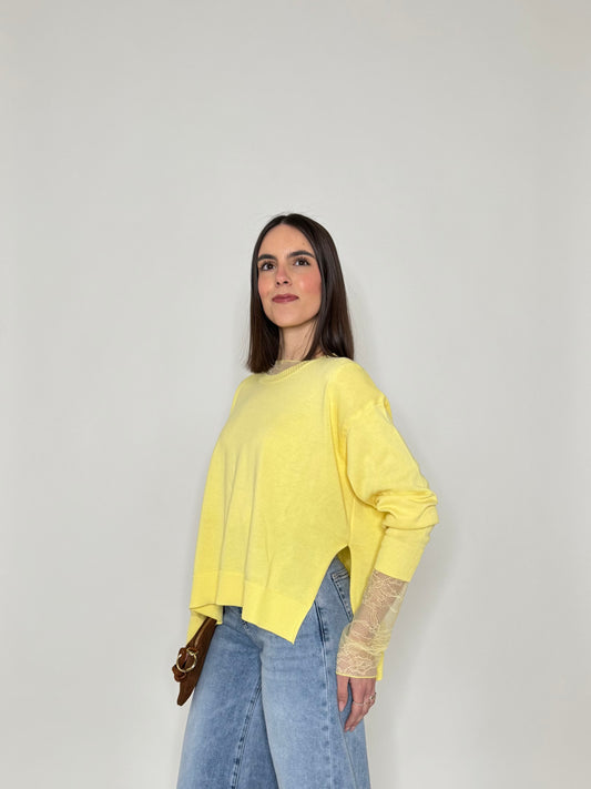 Maglia girocollo scatoletta in 100% cotone Giallo