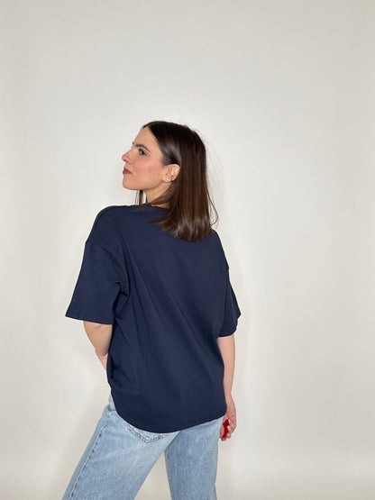 T-shirt in cotone "New York - University" Blu Navy