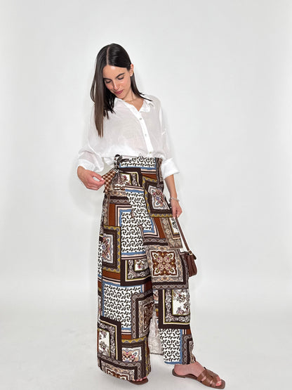 Gonna pareo in fresca viscosa fantasia foulard cioccolato