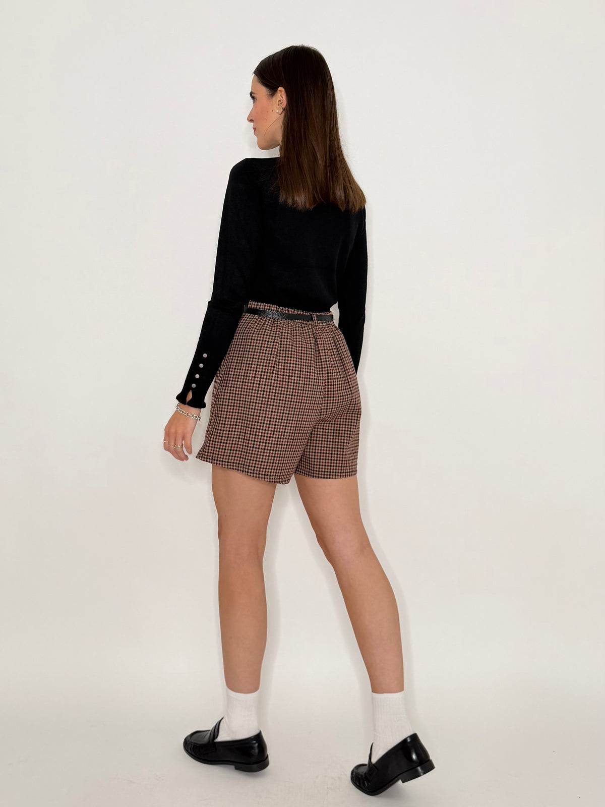 Shorts pied de poule bordeaux