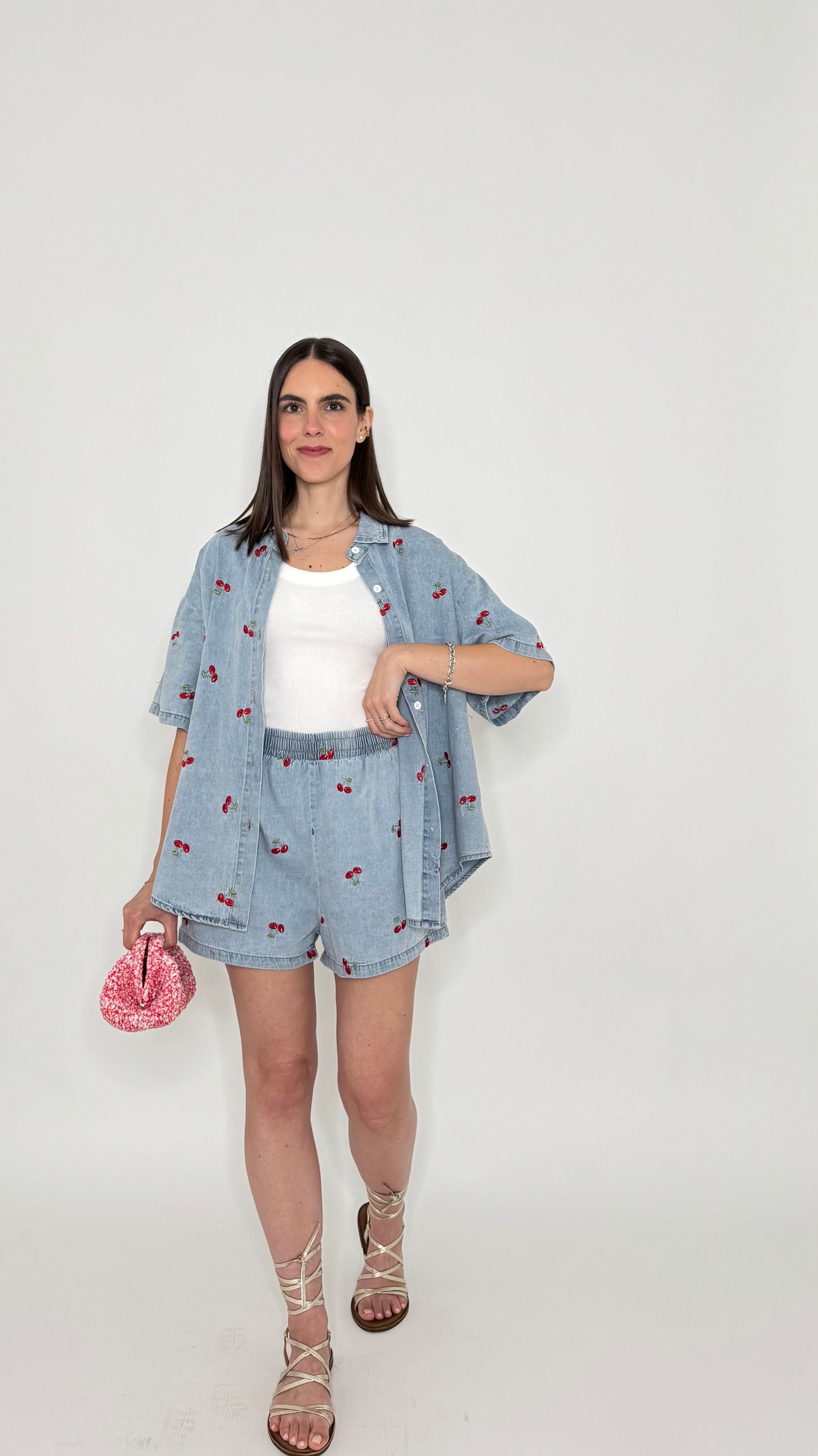 Completo denim in cotone con ricami