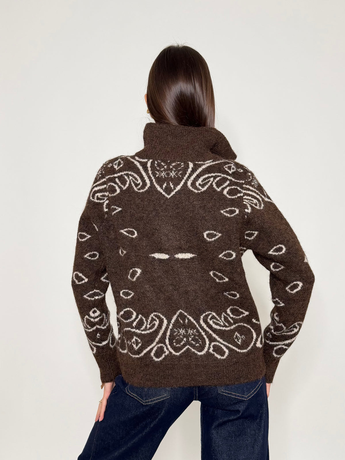 Cardigan con zip Bandana misto lana Cioccolato