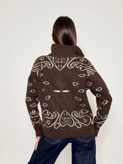 Cardigan con zip Bandana misto lana Cioccolato