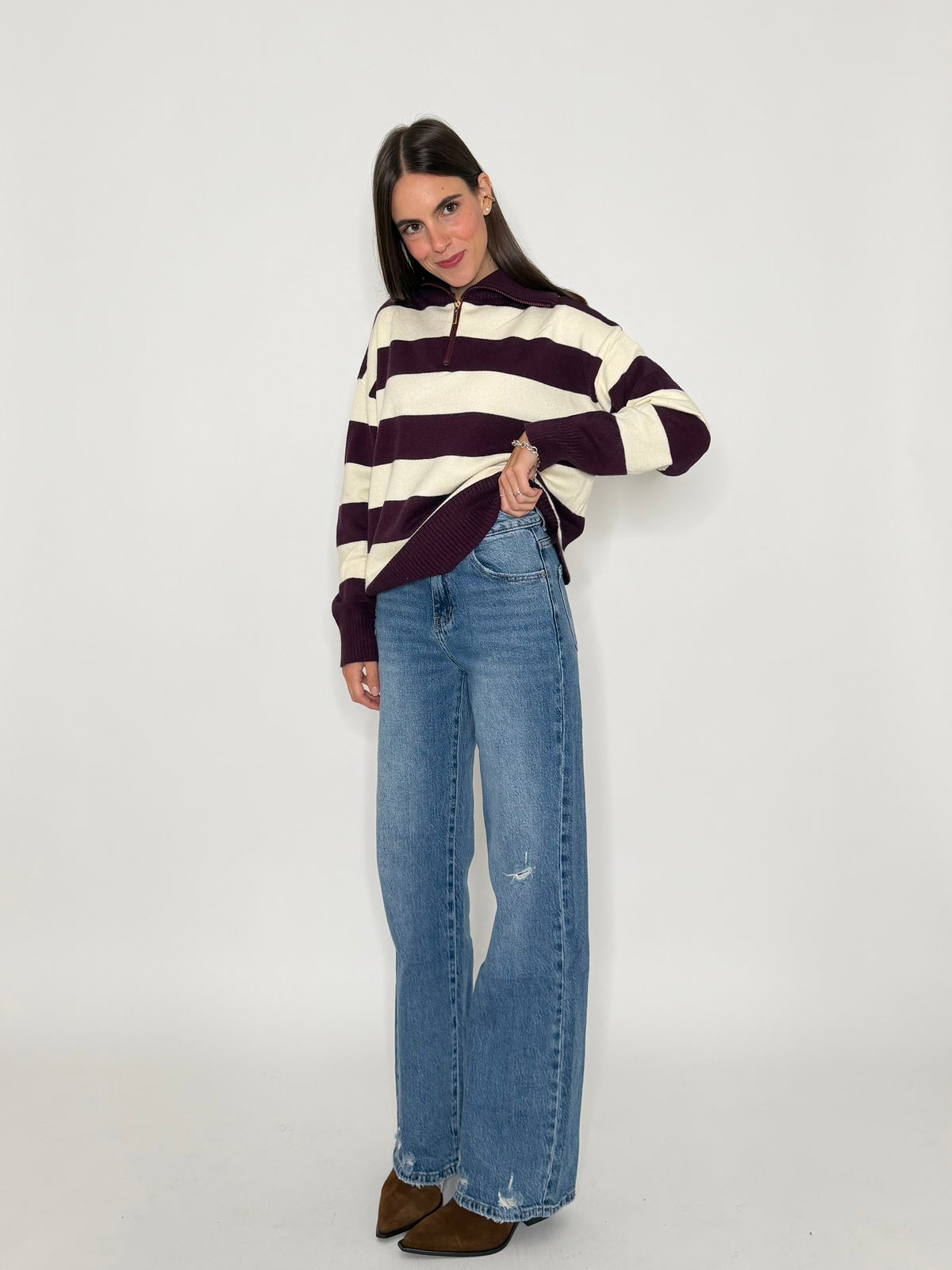 Jeans Straight Wide Leg in Denim Blu