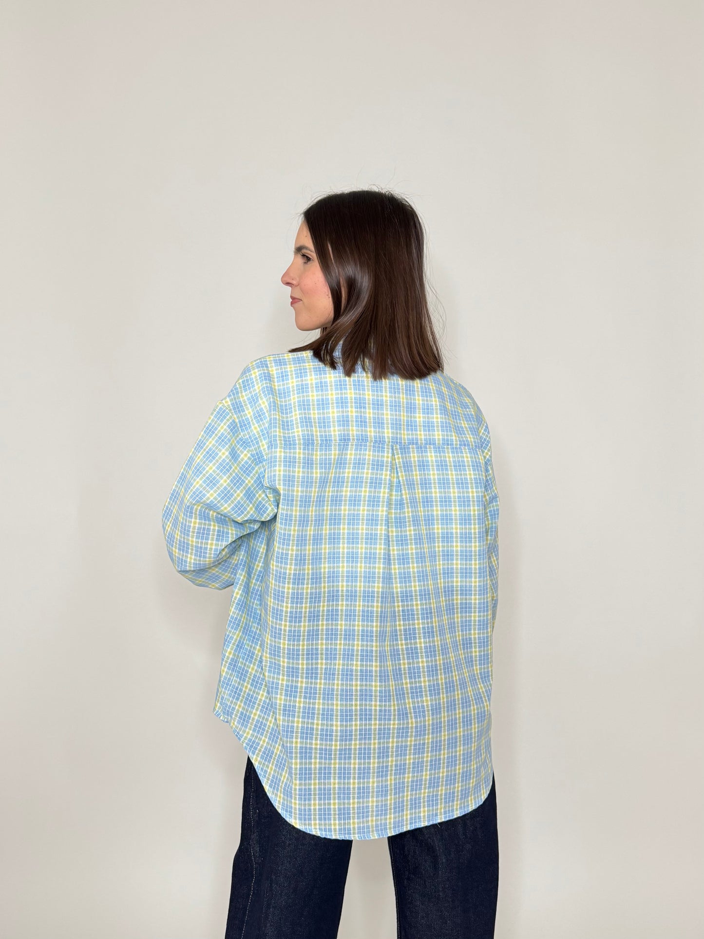 Camicia in cotone a quadri Celeste