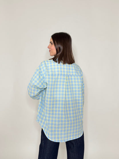 Camicia in cotone a quadri Celeste
