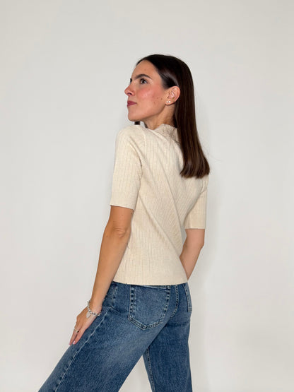 Polo a costine in morbida viscosa beige