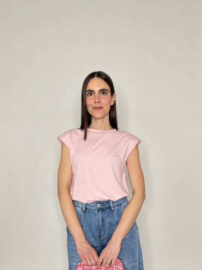 Maglia con spalline imbottite in cotone  Rosa