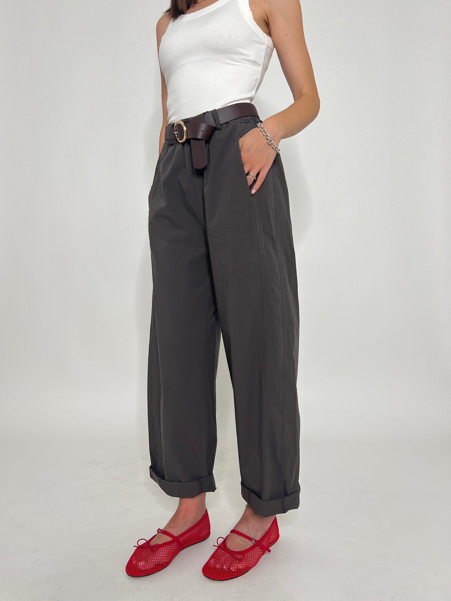 Pantalone popeline 100% cotone barrel fit