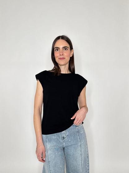 Maglia con spalline imbottite in cotone Nero