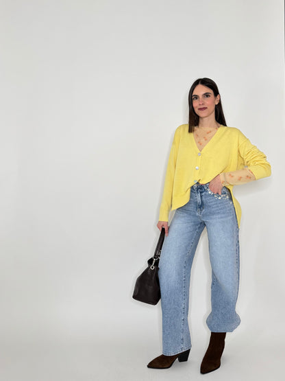 Cardigan in 100% cotone scatoletta Giallo
