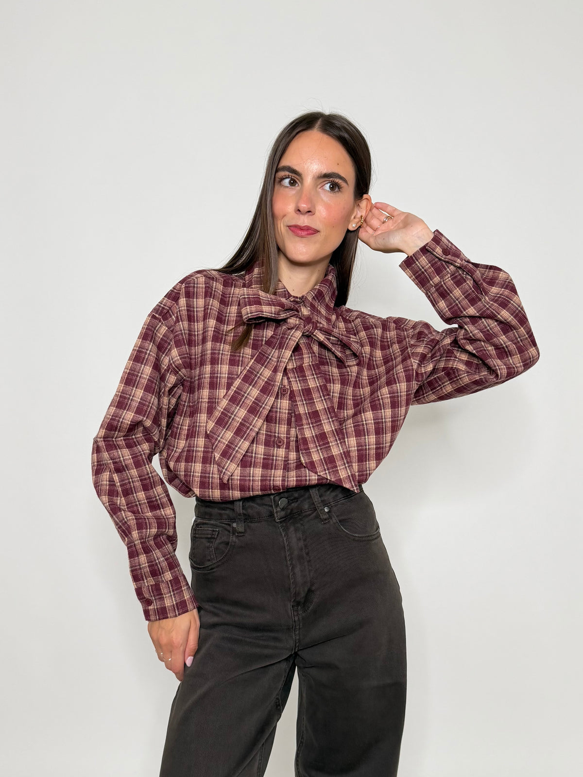 Camicia check in cotone vino