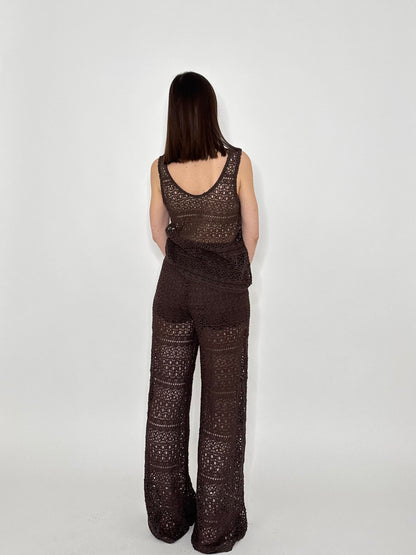 Pantalone pizzo crochet cioccolato in cotone