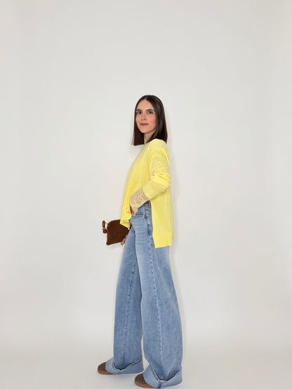 Maglia girocollo scatoletta in 100% cotone Giallo