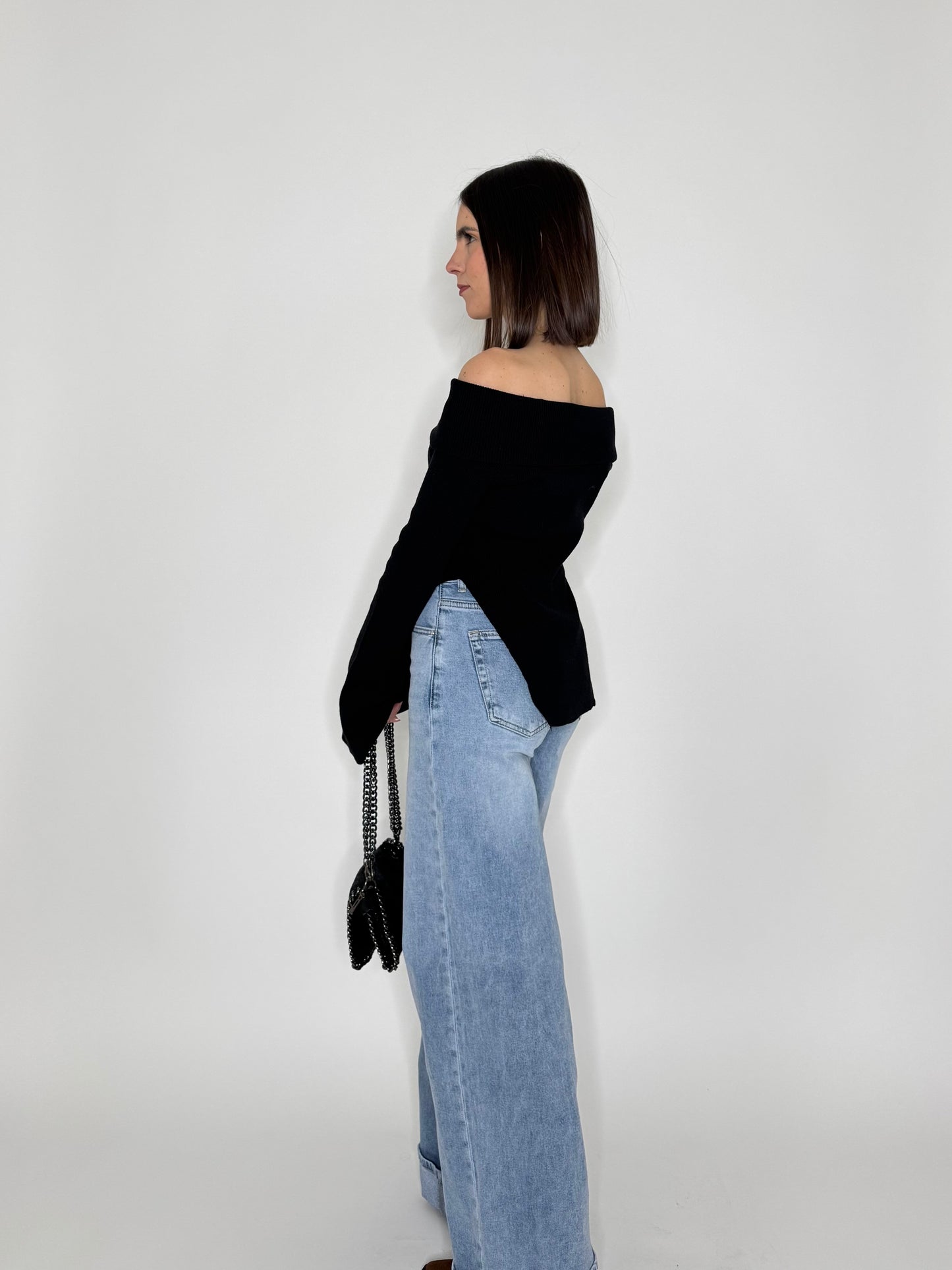 Maglia alla bardot spalle scese in viscosa Nero