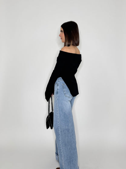 Maglia alla bardot spalle scese in viscosa Nero
