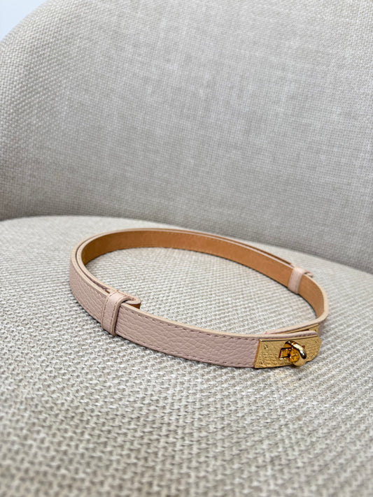 Cintura vera pelle martellata regolabile stile Hermes Rosa Cipria 2cm