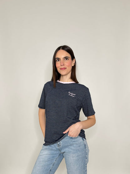 T-shirt righe light cotton Blu Navy